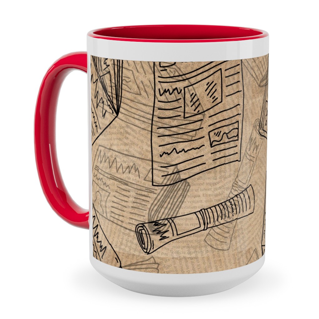 Newsprint Ceramic Mug, Red,  , 15oz, Brown