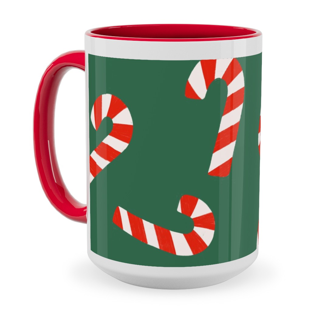 Candy Cane Pattern Ceramic Mug, Red, , 15oz, Green, Classic Green