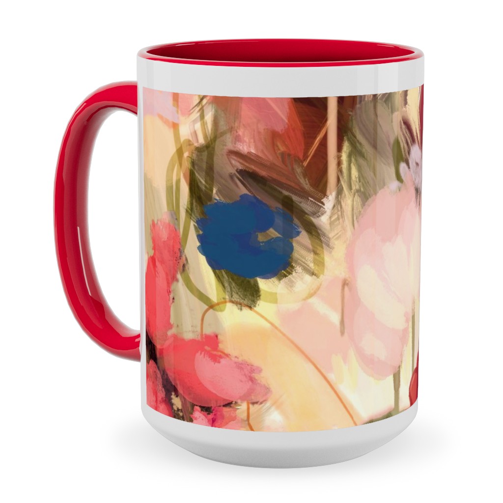 Painterly Abstract Floral Ceramic Mug, Red,  , 15oz, Pink