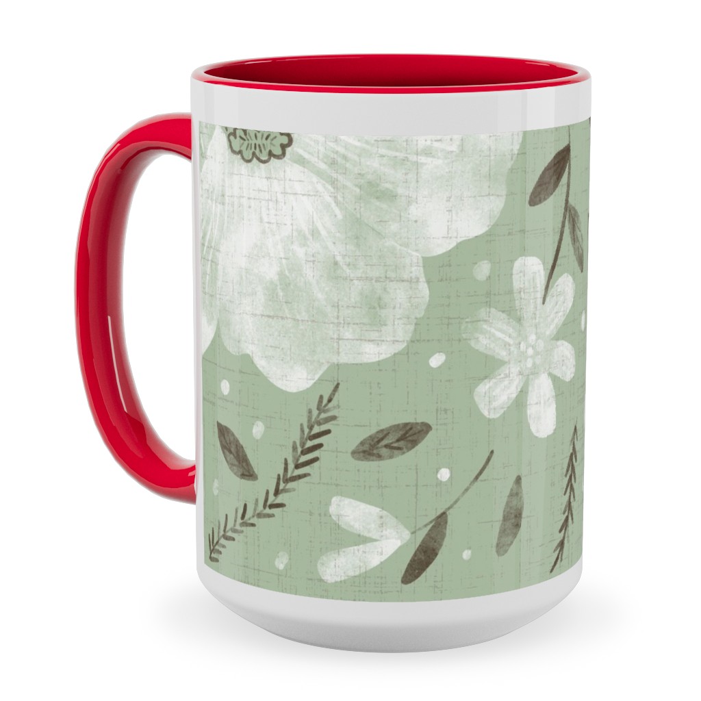Charlotte Floral - Sage Ceramic Mug, Red, , 15oz, Green, Classic Green