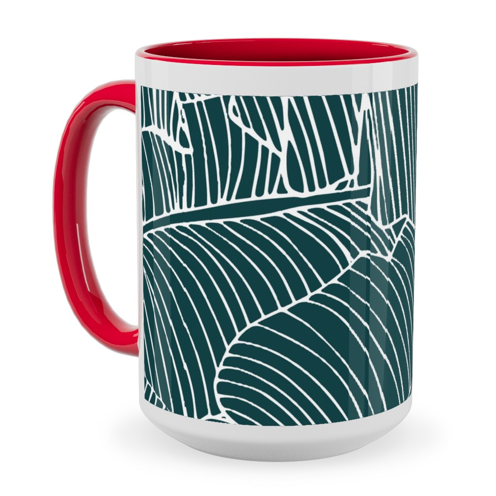 Banana Leaf - Teal Ceramic Mug, Red,  , 15oz, Green