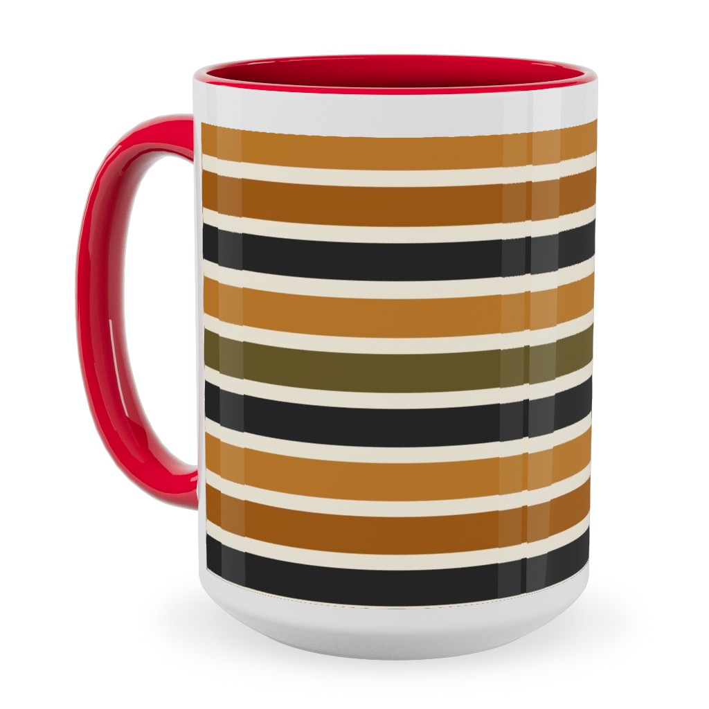 Halloween Stripes With Orange and Olive Green Ceramic Mug, Red, , 15oz, Orange, Orange