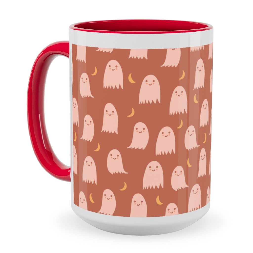 Cute Halloween Ghosts Ceramic Mug, Red,  , 15oz, Pink