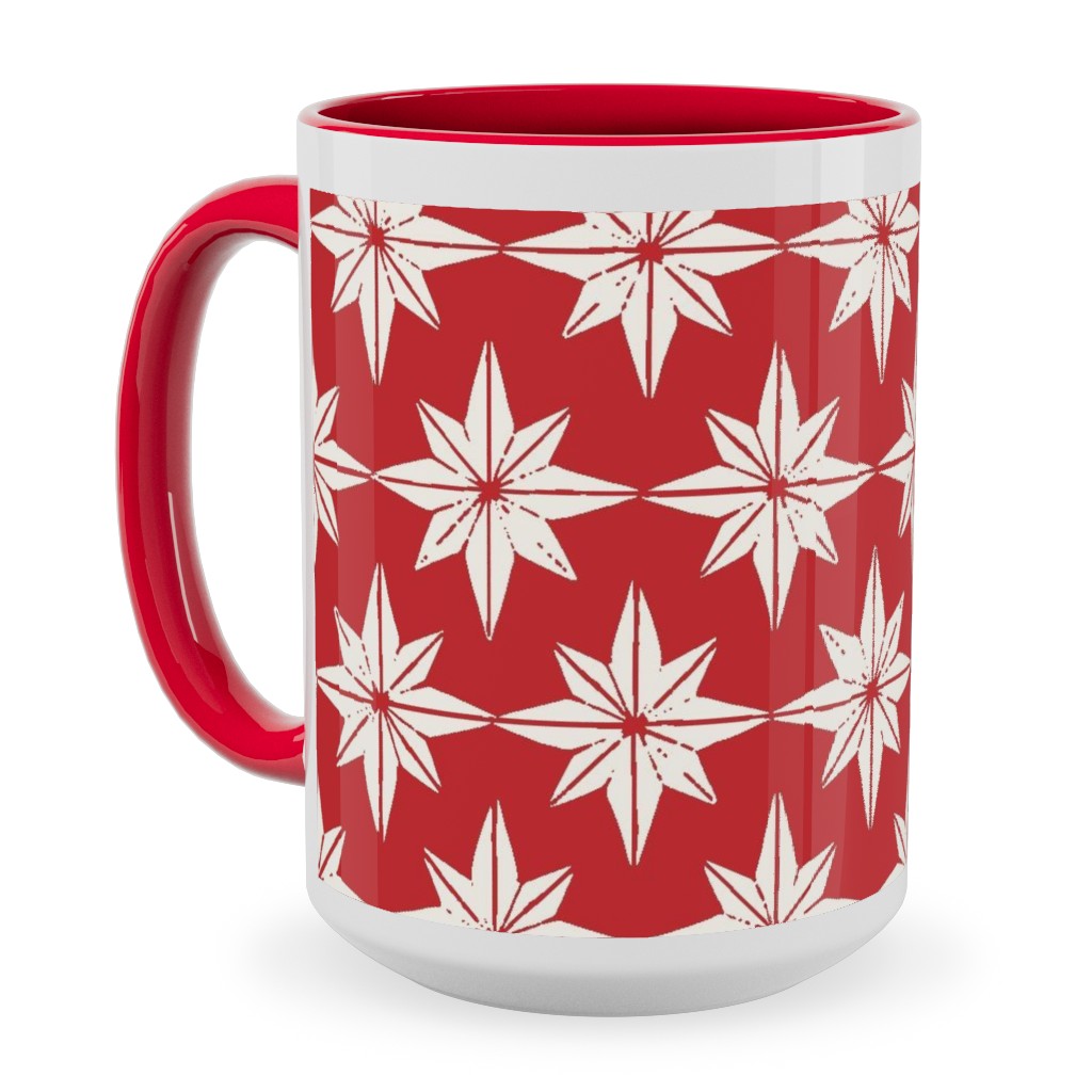 Christmas Star Tiles Ceramic Mug, Red, , 15oz, Red, Cherry