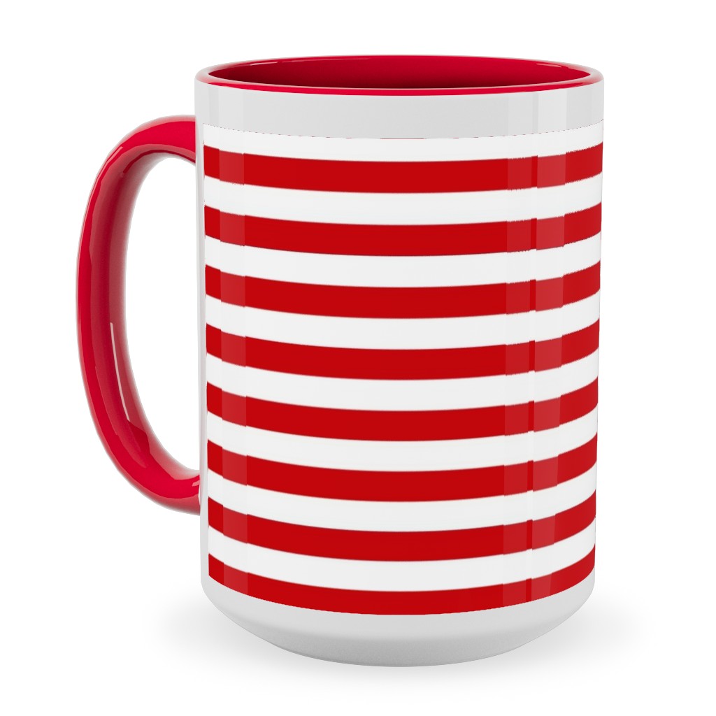 Horizontal Stripe Ceramic Mug, Red,  , 15oz, Red