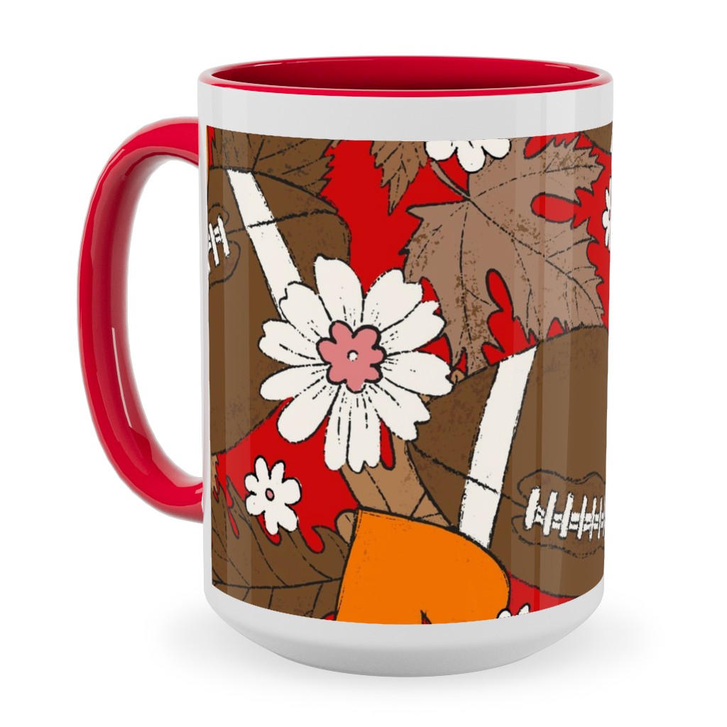 Football Fall and Florals Ceramic Mug, Red, , 15oz, Red, Ruby