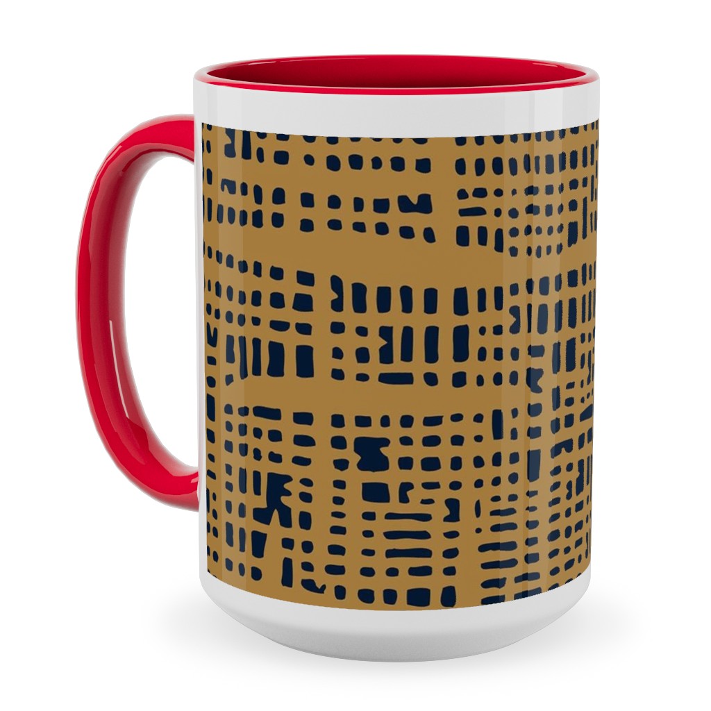 Linen Texture - Mustard Ceramic Mug, Red,  , 15oz, Yellow