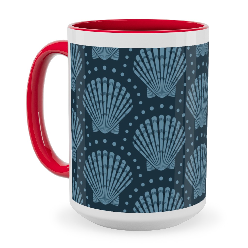 Pretty Scallop Shells - Navy Blue Ceramic Mug, Red, , 15oz, Blue, True Blue