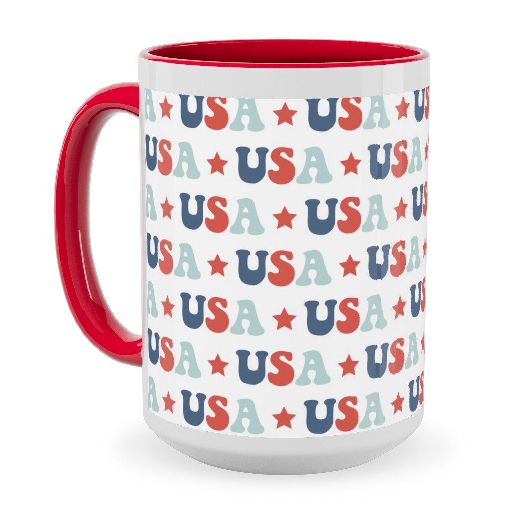 Usa - Groovy Vintage - Red White Blue Ceramic Mug, Red,  , 15oz, Multicolor