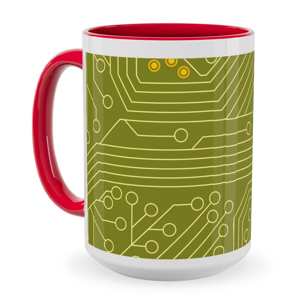 Motherboard Computer Science Ceramic Mug, Red, , 15oz, Green, Dark Lime