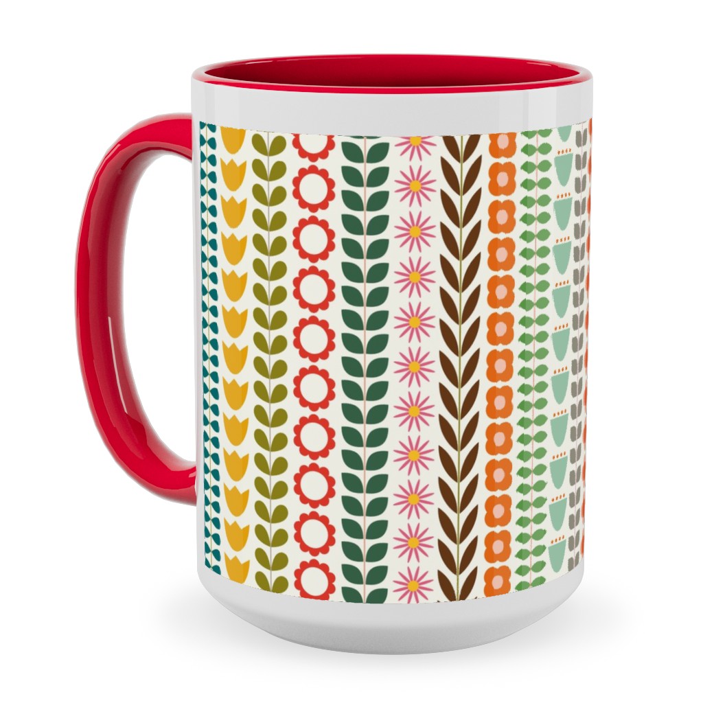 Scandinavian Folk Stripe - Multi Ceramic Mug, Red,  , 15oz, Multicolor