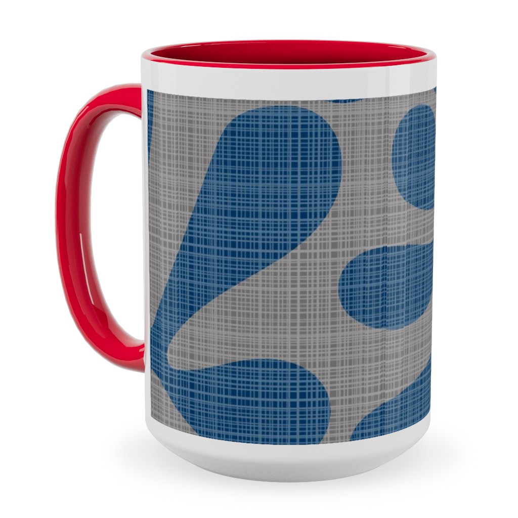 Block Print Texture Ceramic Mug, Red, , 15oz, Blue, Cornflower