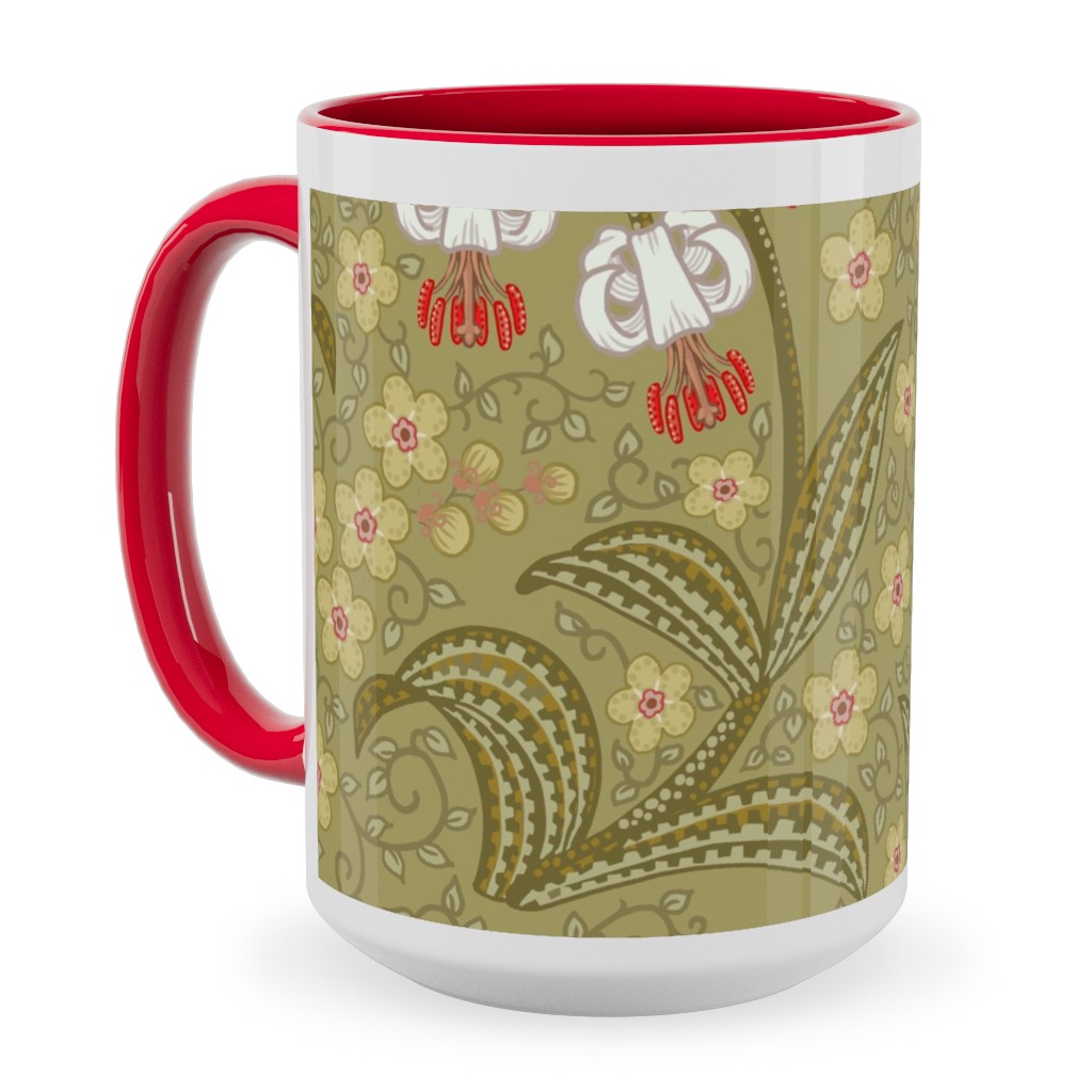 White Martagon Lilies - Olive Ceramic Mug, Red,  , 15oz, Green