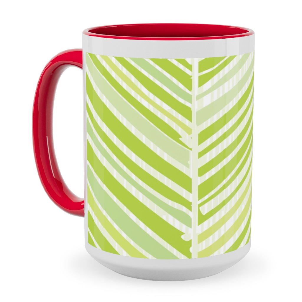 Herringbone Hues of Green Ceramic Mug, Red, , 15oz, Green, Classic Green