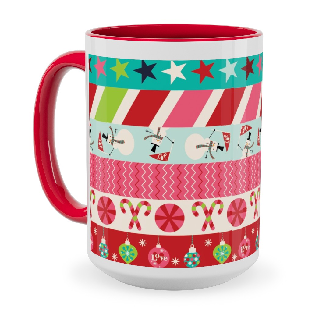 Washi Christmas Ceramic Mug, Red,  , 15oz, Multicolor