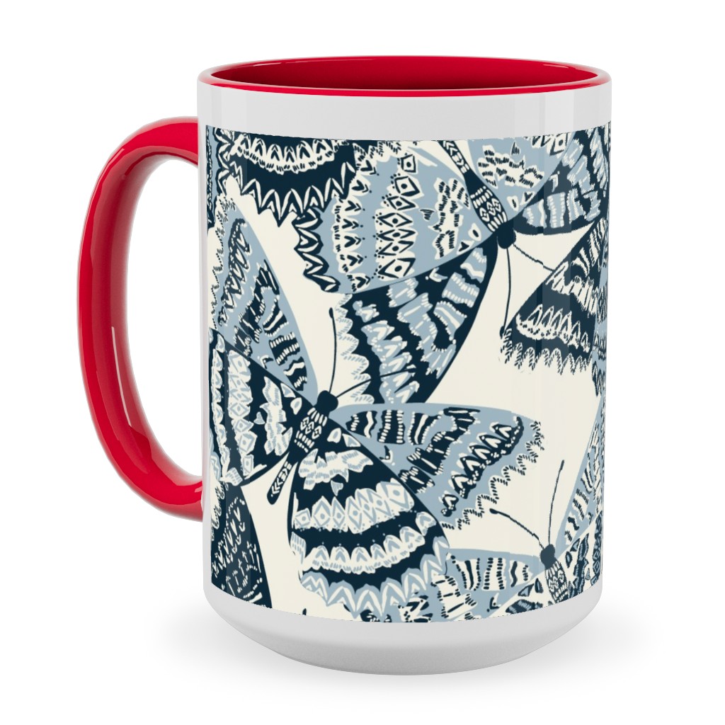 Butterfly - Hand Drawn - Blue Ceramic Mug, Red, , 15oz, Blue, True Blue