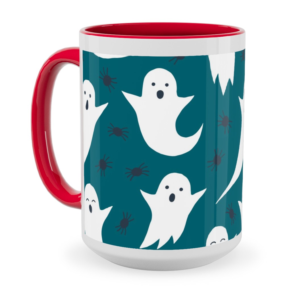 Halloween Ghosts - Dark Teal Ceramic Mug, Red,  , 15oz, Green