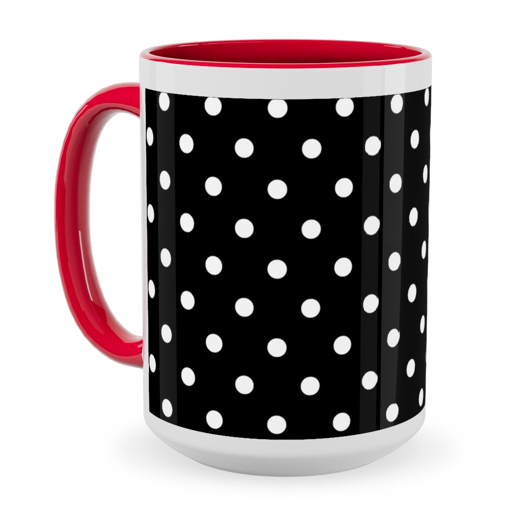Dotty - White on Black Ceramic Mug, Red, , 15oz, Black, Black