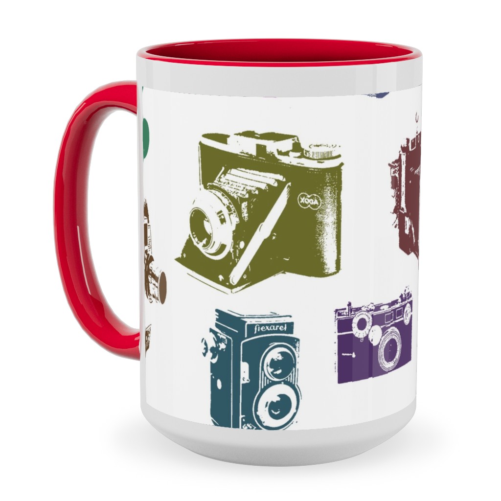 Retro Cameras Ceramic Mug, Red,  , 15oz, Multicolor