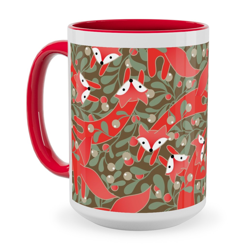 Red Fox Mistletoe Ceramic Mug, Red, , 15oz, Red, Red