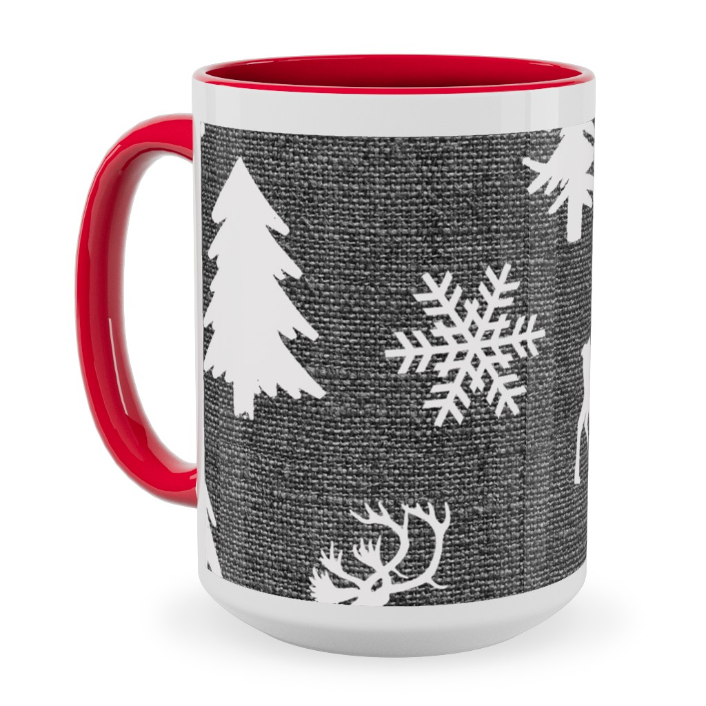 Winter Forest on Canvas Ceramic Mug, Red, , 15oz, Gray, Gray
