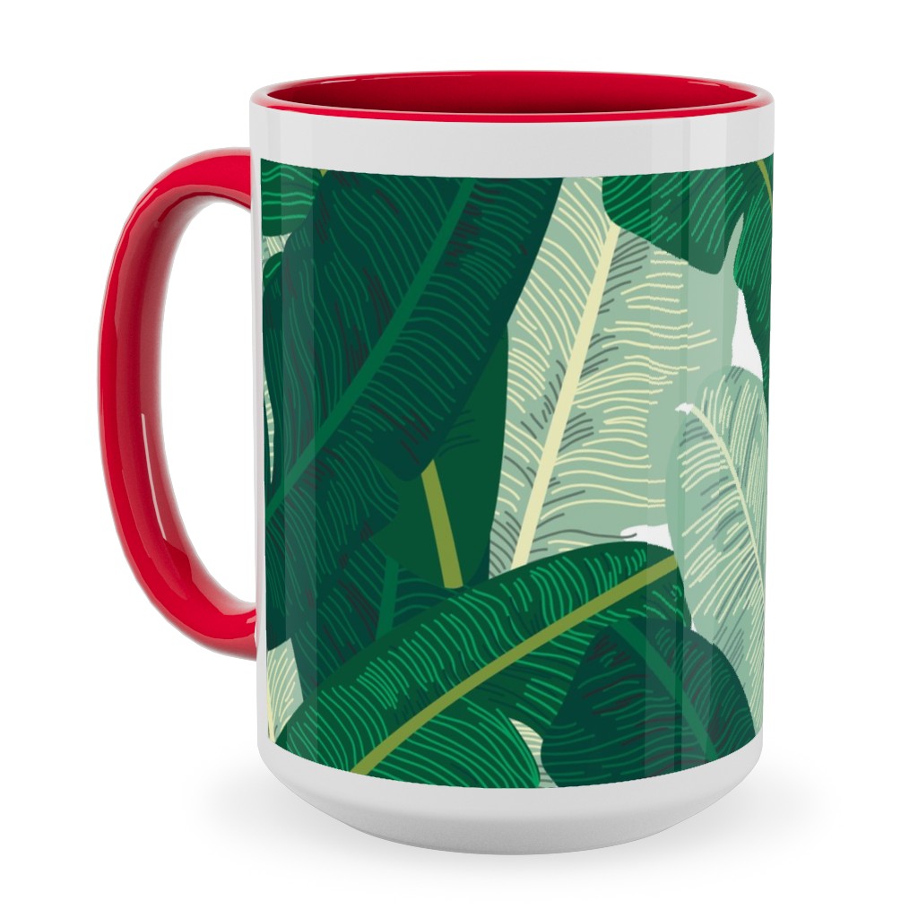 Classic Banana Leaves in Palm Springs Green Ceramic Mug, Red,  , 15oz, Green