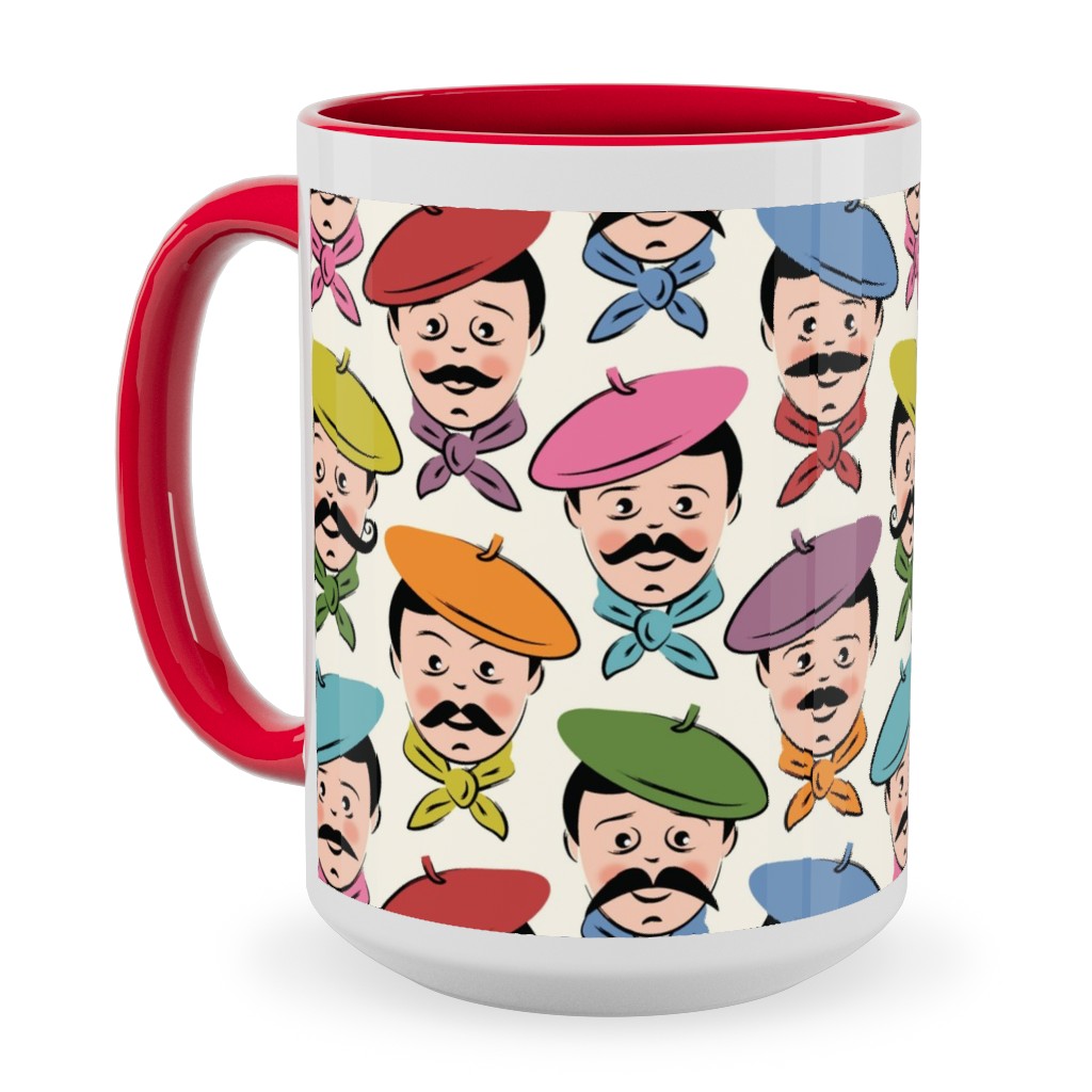 Men With Mustaches and Bandanas - Multi Ceramic Mug, Red,  , 15oz, Multicolor