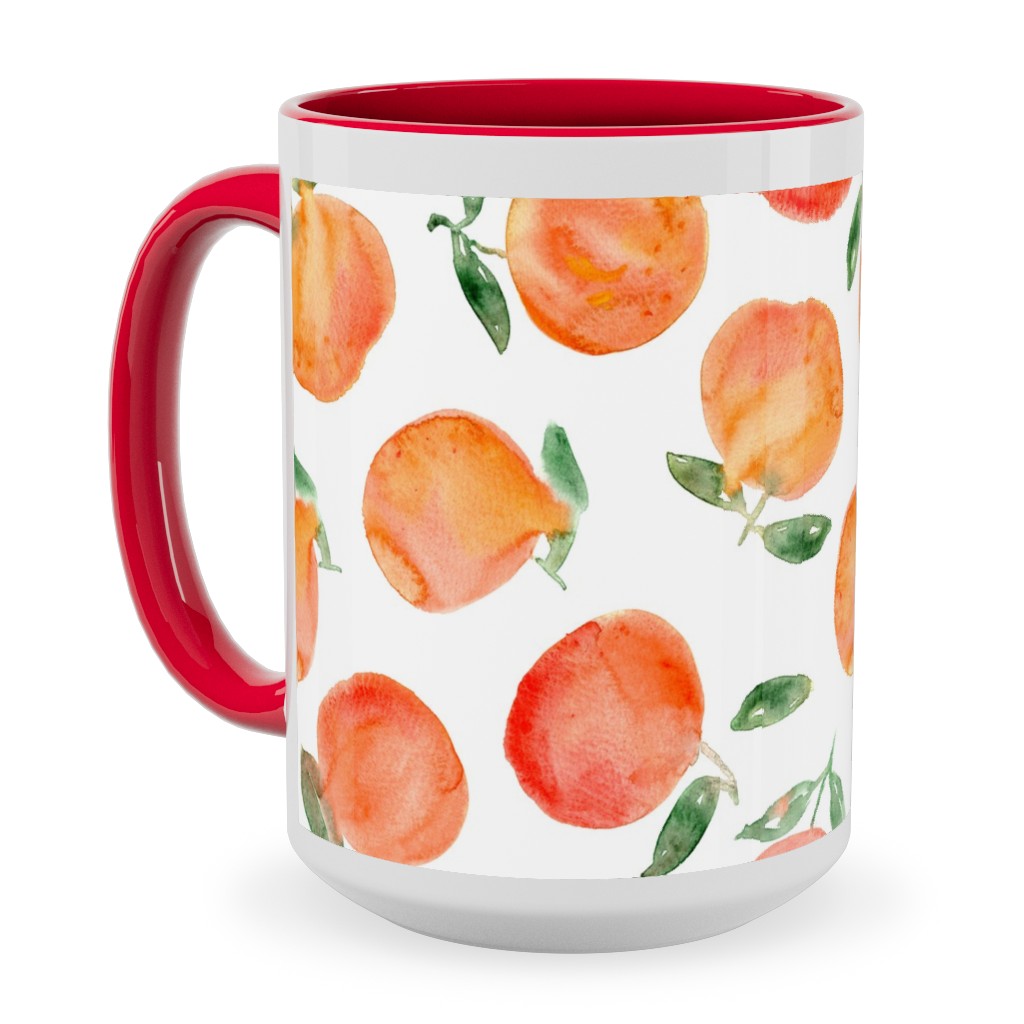 Watercolor Oranges - Orange Ceramic Mug, Red,  , 15oz, Orange