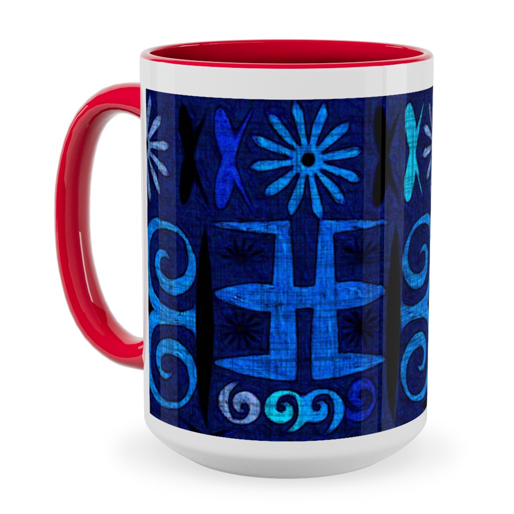 Indigo - Geometric Ceramic Mug, Red, , 15oz, Blue, True Blue