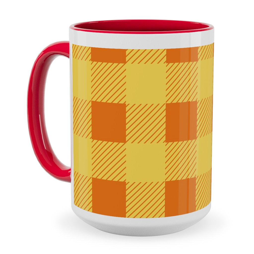 Buffalo Checked Plaid Ceramic Mug, Red,  , 15oz, Yellow