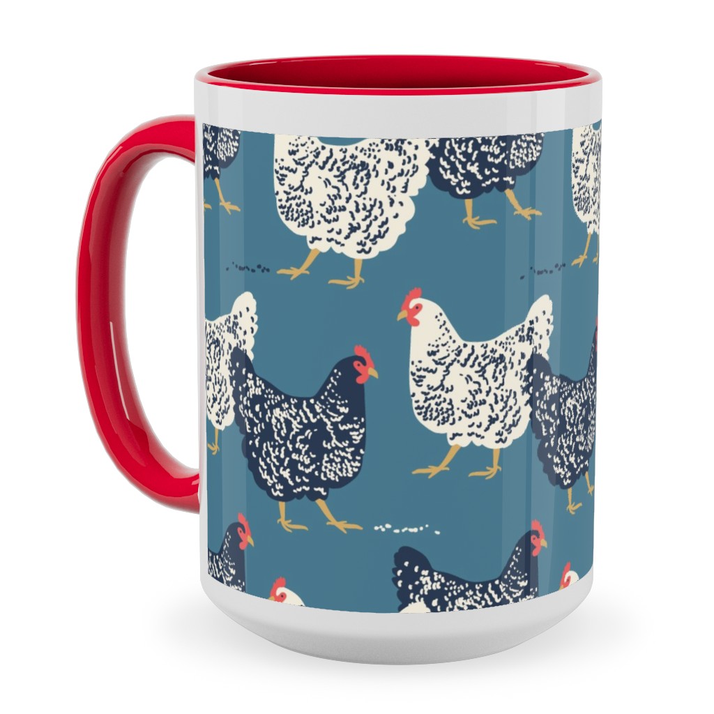 Farmhouse Chickens - Blue Ceramic Mug, Red, , 15oz, Blue, True Blue