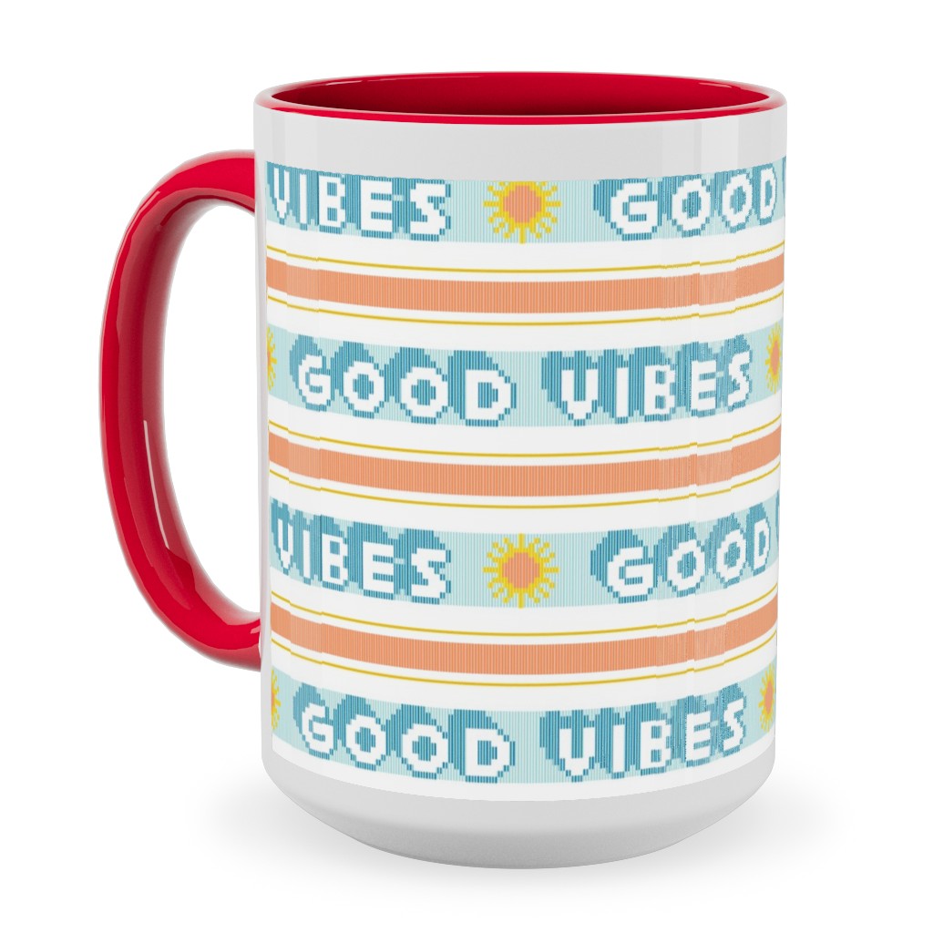 Good Vibes Vintage Typography Ceramic Mug, Red,  , 15oz, Orange