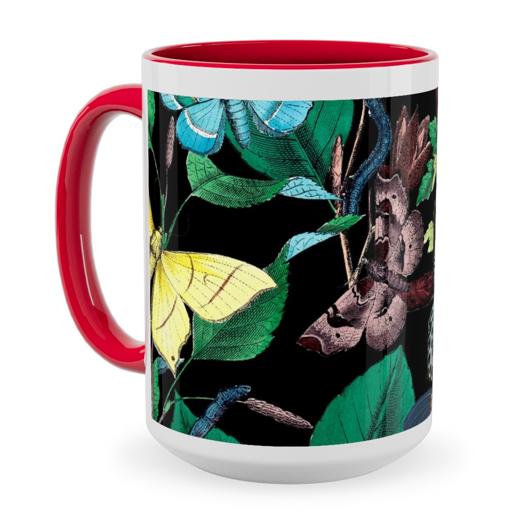 Butterfly Sanctuary - Multi on Black Ceramic Mug, Red, , 15oz, Multicolor