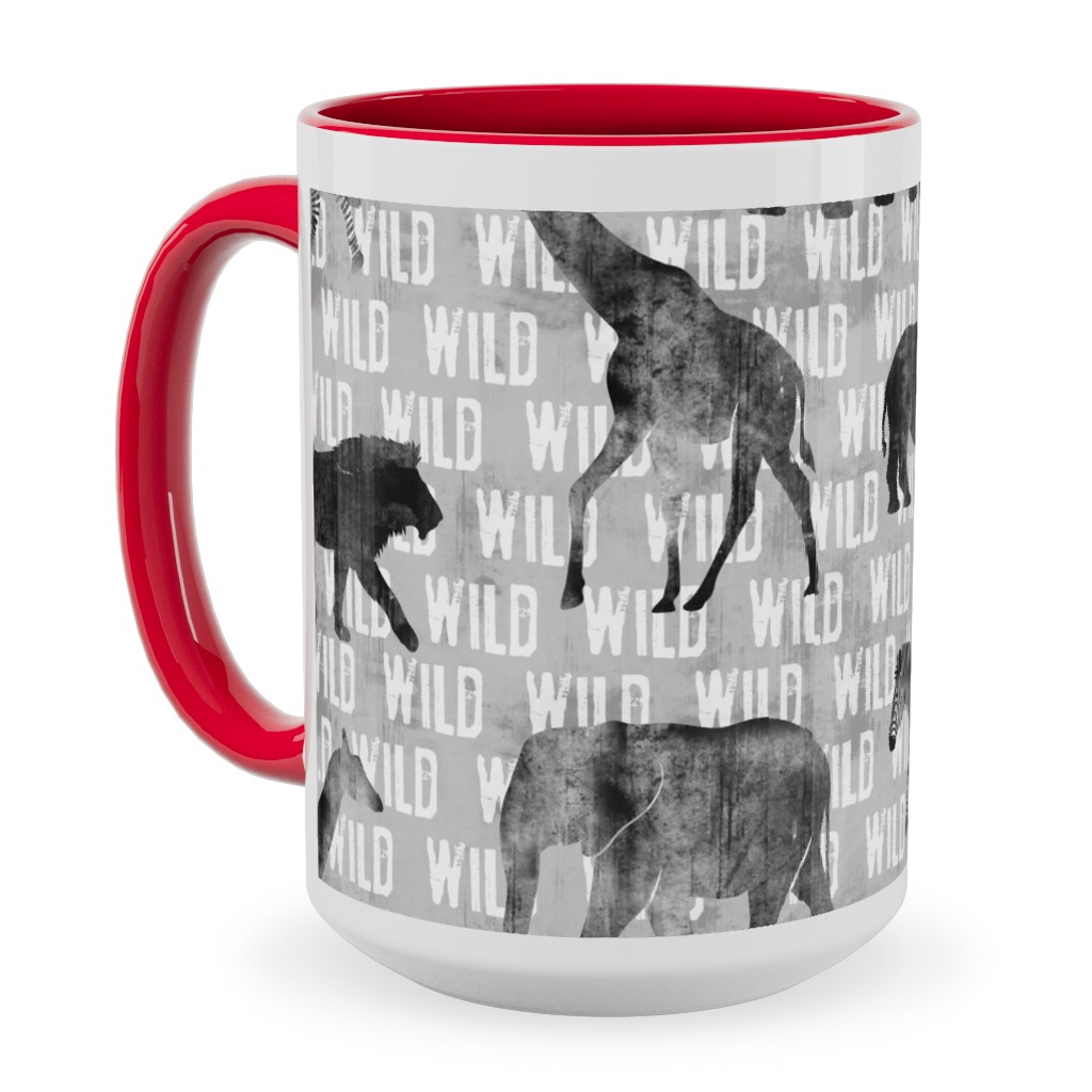 Wild Safari Animals - Grey Ceramic Mug, Red,  , 15oz, Gray