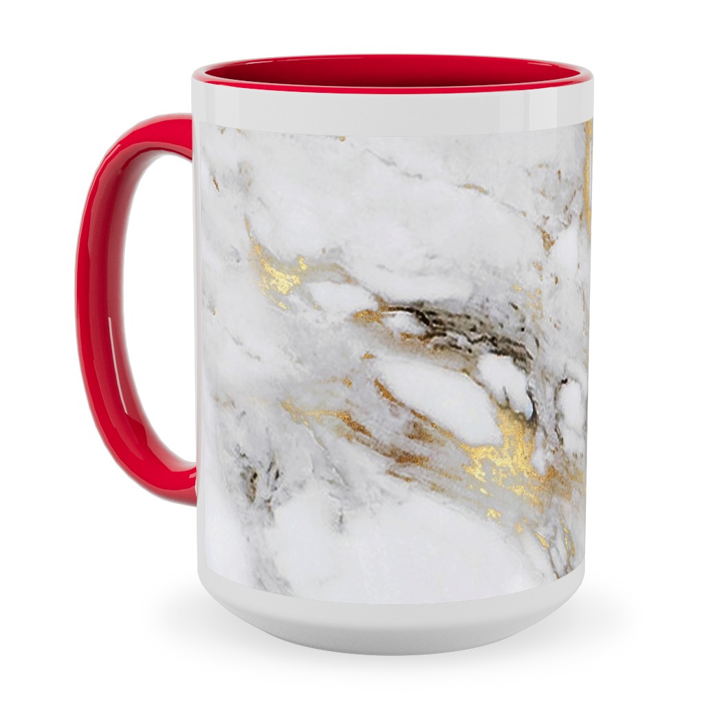 Gilded Marble - Gray Ceramic Mug, Red,  , 15oz, Gray