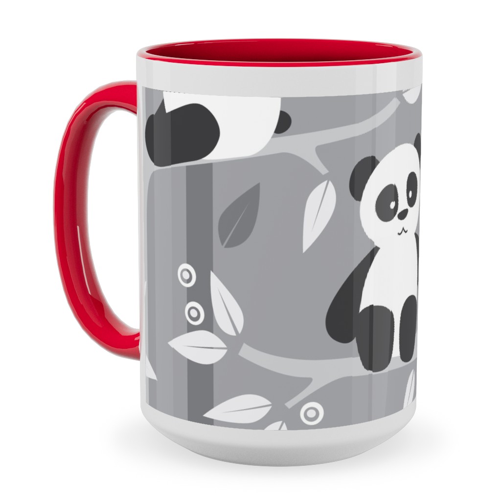 Pandas and Bamboo Ceramic Mug, Red,  , 15oz, Gray