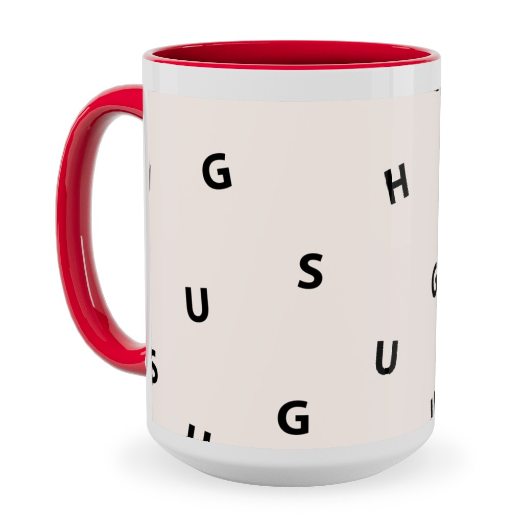 Sweet Hugs Typography - Pale Nude Ceramic Mug, Red,  , 15oz, Beige