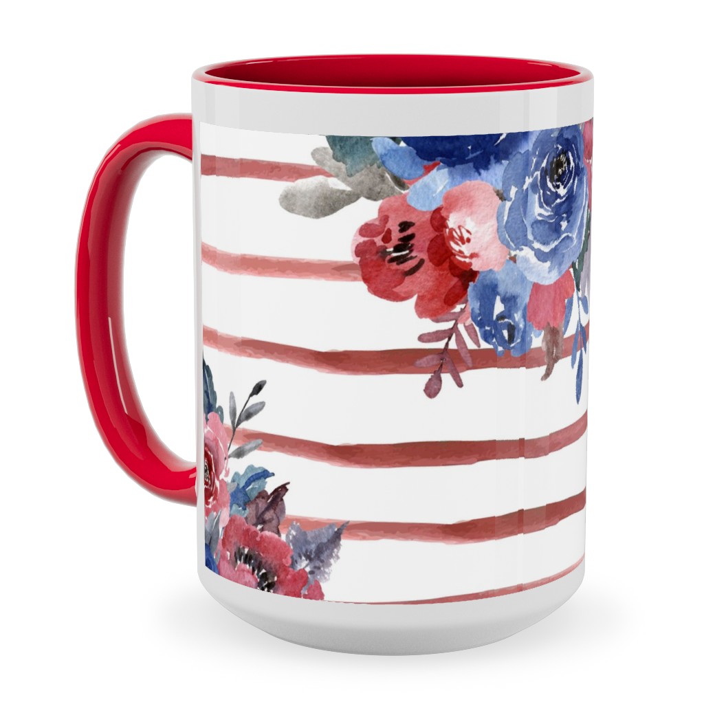 Freedom Florals With Red Stripes - Multi Ceramic Mug, Red, , 15oz, Red, Red