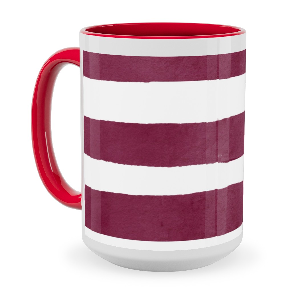 Stripe - Maroon Ceramic Mug, Red,  , 15oz, Red