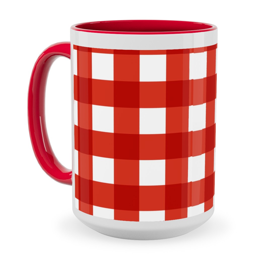 Gingham Plaid Check Ceramic Mug, Red,  , 15oz, Red