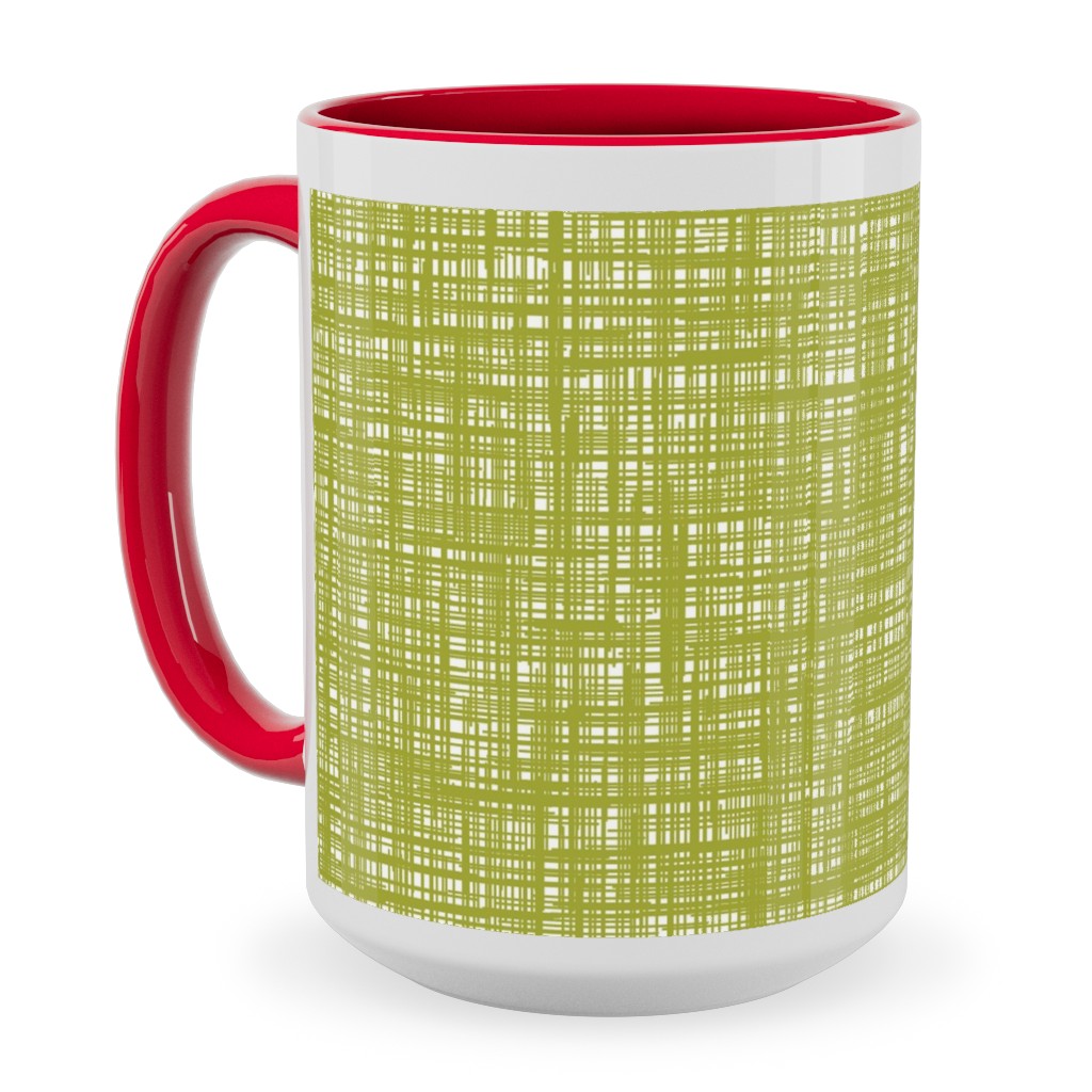 Linen Hatch Texture - Green Ceramic Mug, Red, , 15oz, Green, Classic Green