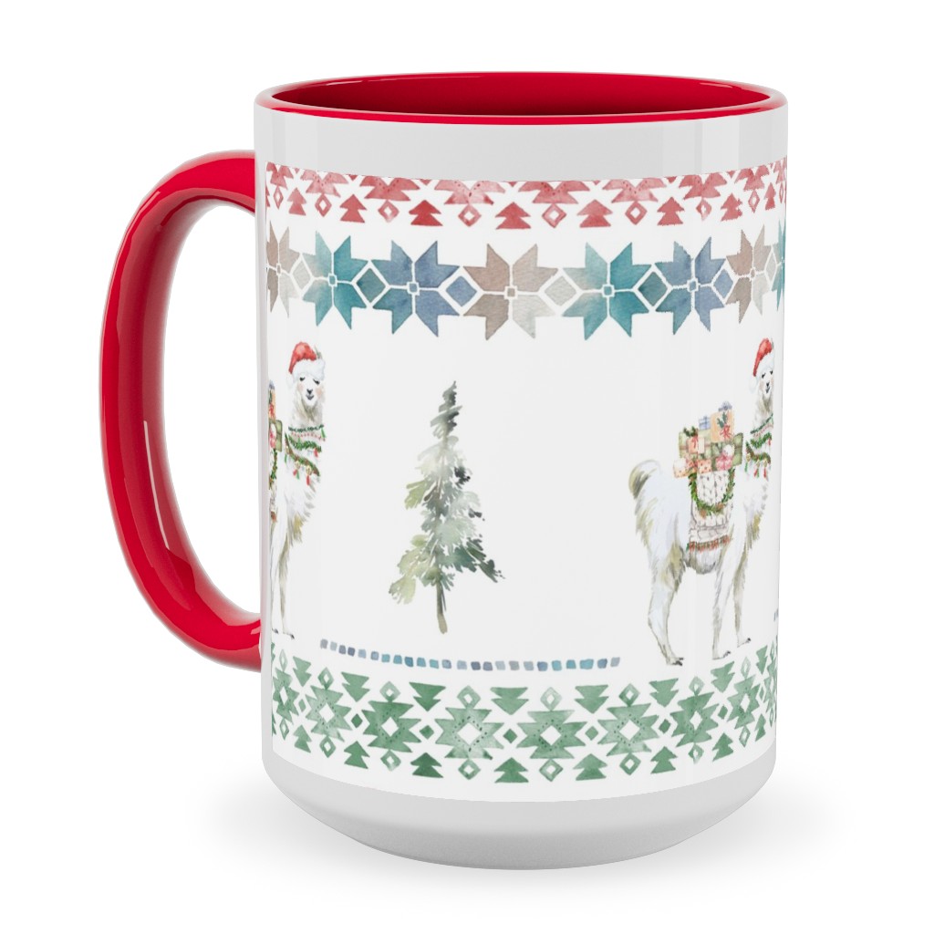 Christmas Llama Sweater Print - Multi Ceramic Mug, Red,  , 15oz, Multicolor