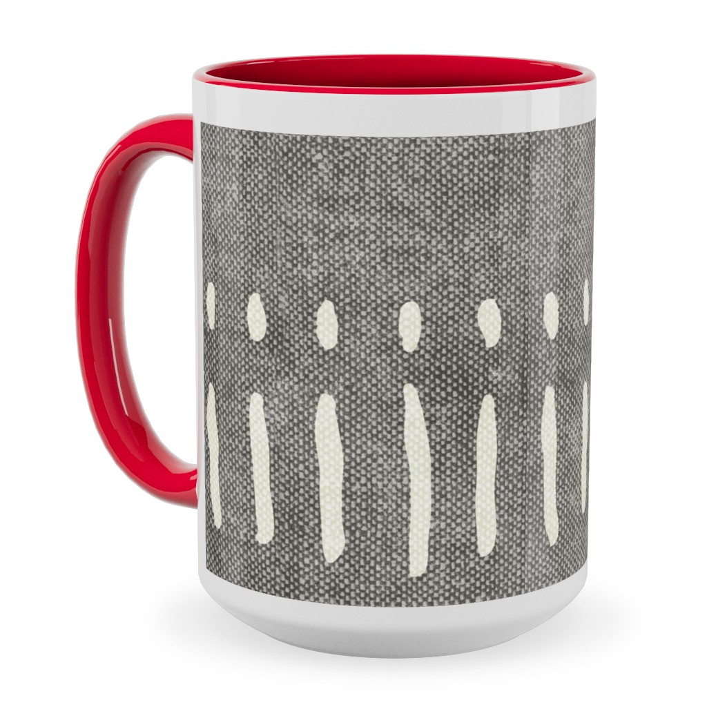 Dash Dot Stripes Ceramic Mug, Red,  , 15oz, Gray