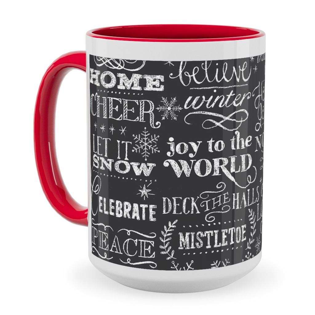 Christmas Sayings in Chalk Ceramic Mug, Red, , 15oz, Gray, Gray