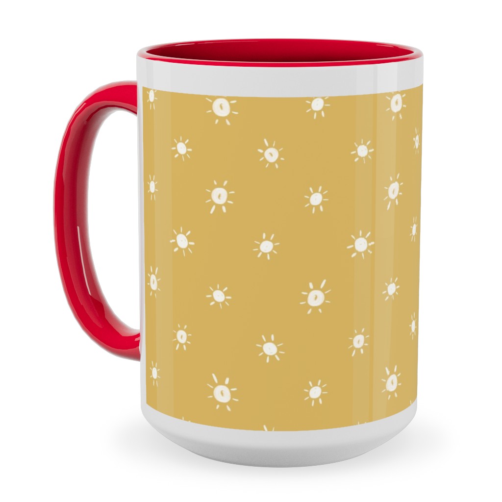 Dotted Suns - Yellow Ceramic Mug, Red,  , 15oz, Yellow