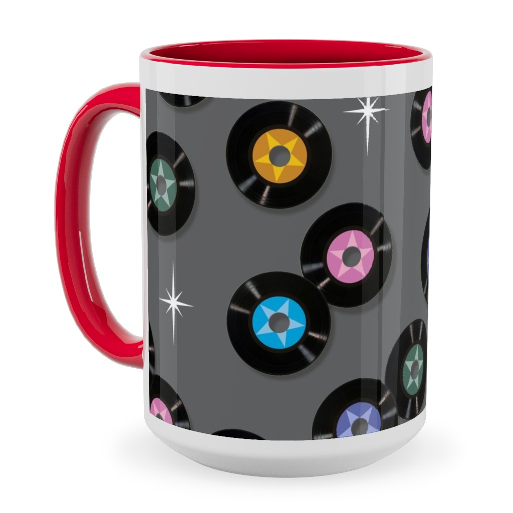 Pop Star Vintage Vinyl Records Ceramic Mug, Red, , 15oz, Gray, Slate