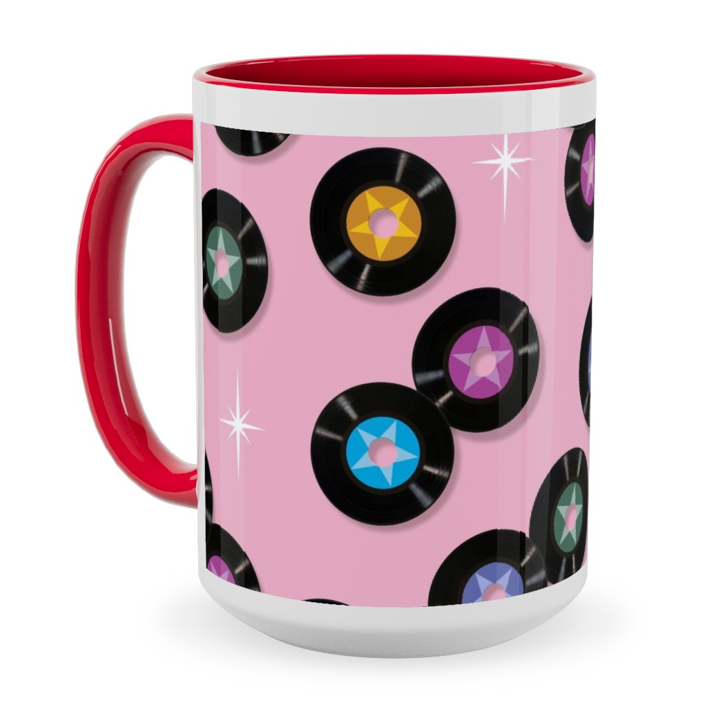 Pop Star Vintage Vinyl Records Ceramic Mug, Red, , 15oz, Pink, Princess