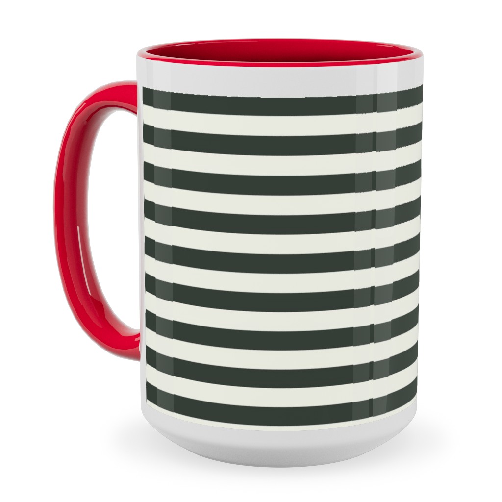 Stripe - Black and Cream Ceramic Mug, Red, , 15oz, Black, Black