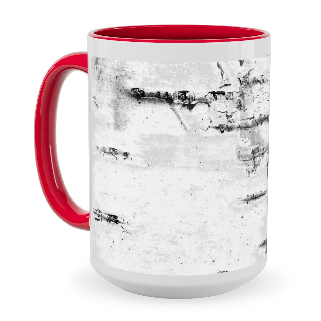 Birch Bark - White, Gray Ceramic Mug, Red,  , 15oz, Gray