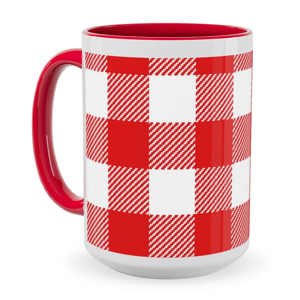 Buffalo Plaid Ceramic Mug, Red, , 15oz, Red, Firecracker